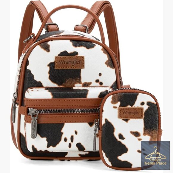 Mini Vegan Leather Backpack Purse with Wallet, Western Cow Print Design main image 5
